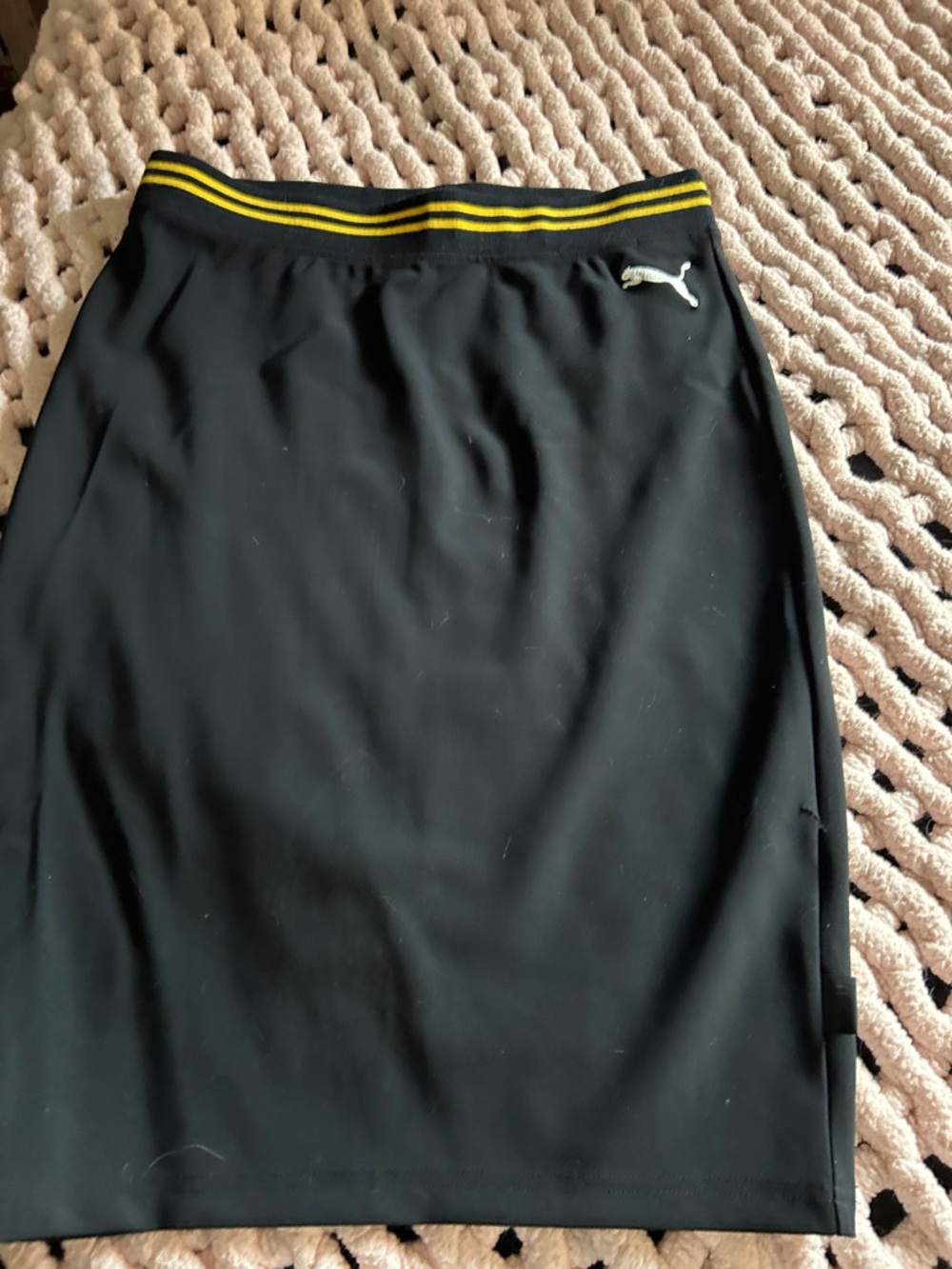 Puma Black Pencil Skirt with Yellow Striped Waistband